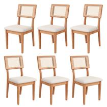 Kit 6 Cadeiras Estofadas com Encosto de Tela MDF Freijó Césare Claro Kit 6 Cadeiras Estofadas com Encosto de Tela MDF Freijó Césare Claro