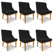 Kit 6 Cadeiras Estofadas para Sala de Jantar Base Fixa de Madeira Castanho Lia Linho Preto - Ibiza