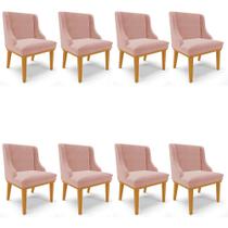 Kit 6 Cadeiras Estofadas para Sala de Jantar Base Fixa de Madeira Castanho Lia Veludo Rosê - Ibiza
