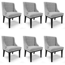 Kit 6 Cadeiras Estofadas para Sala de Jantar Base Fixa de Madeira Preto Lia Suede Cinza - Ibiza Kit 6 Cadeiras Estofadas para Sala de Jantar Base Fixa de Madeira Preto Lia Suede Cinza - Ibiza