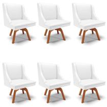 Kit 6 Cadeiras Estofadas para Sala de Jantar Base Giratória de Madeira Lia Sintético Branco - Ibiza