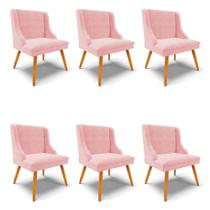 Kit 6 Cadeiras Estofadas para Sala de Jantar Pés Palito Lia Suede Rosa Bebê - Ibiza