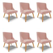 Kit 6 Cadeiras Estofadas para Sala de Jantar Pés Palito Lia Veludo Rosê - Ibiza