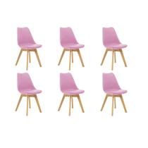 Kit 6 Cadeiras Estofadas Saarinen Wood Pés de Madeira Rosa