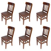 Kit 6 Cadeiras Fixas Mineira Imbuia em Madeira Maciça Estofadas Marrom para Restaurantes