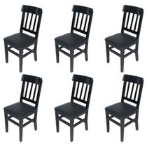 Kit 6 Cadeiras Fixas Mineira para Restaurantes em Madeira Maciça Preta Estofado Preto