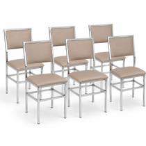 Kit 6 Cadeiras Flora de Cozinha e Sala de Jantar Reforço Cromada Assento e Encosto cor Fendi Kit 6 Cadeiras Flora de Cozinha e Sala de Jantar Reforço Cromada Assento e Encosto cor Fendi