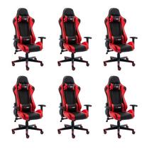 Kit 6 Cadeiras Gamer Giratória One Shot Preto/Vermelho Kit 6 Cadeiras Gamer Giratória One Shot Preto/Vermelho