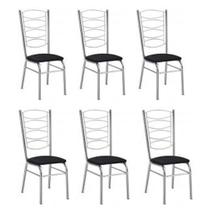Kit 6 cadeiras gisele cromada com reforço-assento corino preto