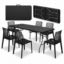 kit 6 Cadeiras Gruvyer Com Mesa Dobravel Design Preto Sala Cozinha Jantar