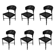 Kit 6 Cadeiras Hortz Corda Náutica Base em Alumínio Preto/preto