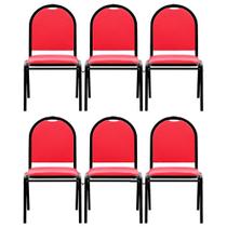 Kit 6 Cadeiras Hoteleiras Auditório Empilhável Sintético M23 Vermelho - Mpozenato
