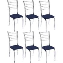 Kit 6 cadeiras Iara cromada para cozinha-Assento azul-Gat Magazine