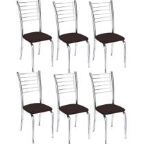 Kit 6 cadeiras Iara cromada para cozinha-Assento Marrom-Gat Magazine