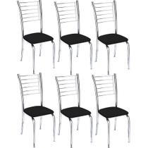 Kit 6 cadeiras Iara cromada para cozinha Hiper Resistente-Assento preto-Gat Magazine