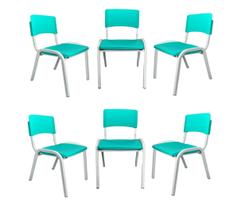 Kit 6 cadeiras Iso Infantil Azul Celeste Escola e Creche