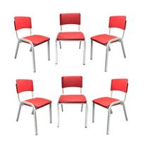 Kit 6 Cadeiras Iso Infantil Vermelho Brinquedoteca Escola Creche Igreja Empilhavel