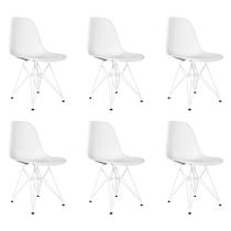 Kit 6 Cadeiras Jantar Assento Branco Eiffel Eames Base Ferro Branco Kit 6 Cadeiras Jantar Assento Branco Eiffel Eames Base Ferro Branco
