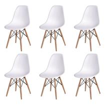 Kit 6 Cadeiras Jantar Eames Eiffel Pés de Madeira com Assento Branco Kit 6 Cadeiras Jantar Eames Eiffel Pés de Madeira com Assento Branco