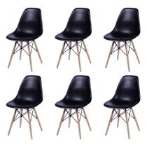 Kit 6 Cadeiras Jantar Eames Eiffel Pés de Madeira com Assento Preto Kit 6 Cadeiras Jantar Eames Eiffel Pés de Madeira com Assento Preto
