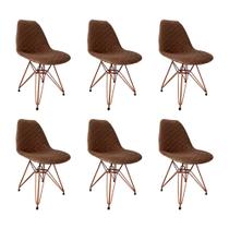 Kit 6 Cadeiras Jantar Estofadas Caramelo Eiffel Eames Base Cobre