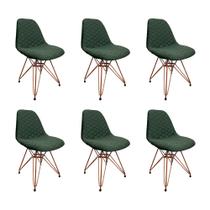Kit 6 Cadeiras Jantar Estofadas Verde Eiffel Eames Base Cobre