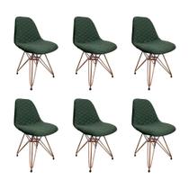 Kit 6 Cadeiras Jantar Estofadas Verde Eiffel Eames Base Cobre - Cor: Verde