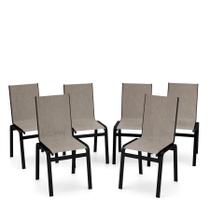 Kit 6 Cadeiras Jantar Gourmet Alumínio Preto Tela Mocca