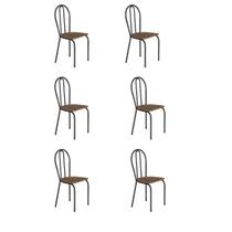Kit 6 Cadeiras Jantar Reforçada Pés Metal Tampo Madeira