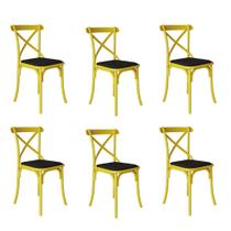 Kit 6 Cadeiras Katrina Assento Corano Preto Aço Amarelo