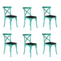 Kit 6 Cadeiras Katrina Assento Corano Preto Aço Azul Turquesa