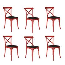Kit 6 Cadeiras Katrina Assento Corano Preto Aço Vermelho
