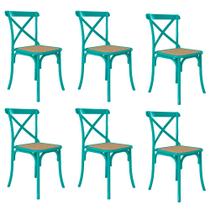 Kit 6 Cadeiras Katrina X Azul Turquesa Assento Bege Aço New Green