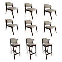 Kit 6 Cadeiras Kethellen Premium com 3 Banquetas Ana em Madeira Maciça Castanho Linho Bege Kit 6 Cadeiras Kethellen Premium com 3 Banquetas Ana em Madeira Maciça Castanho Linho Bege