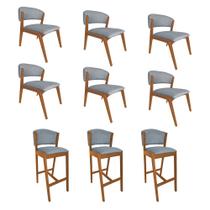 Kit 6 Cadeiras Kethellen Premium com 3 Banquetas Ana em Madeira Maciça Cerejeira Linho Cinza Kit 6 Cadeiras Kethellen Premium com 3 Banquetas Ana em Madeira Maciça Cerejeira Linho Cinza