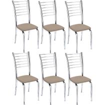 Kit 6 cadeiras Lara cromada para cozinha em aço super resistente-suede bege-Gat Magazine