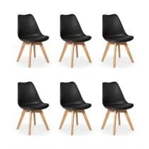 Kit 6 Cadeiras Leda Charles Eames Saarinen Wood Com Almofada