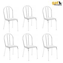 Kit 6 Cadeiras Lisboa Cromada Para Cozinha ou Área Gourmet-Assento Sintético Branco
