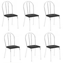 Kit 6 Cadeiras Lisboa Cromada Para Cozinha ou Área Gourmet-Assento Sintético Preto