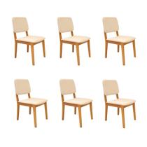 Kit 6 Cadeiras Liz Estofado Linho Cru Madeira Maciça Cinamomo