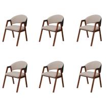 Kit 6 Cadeiras Liz para Sala de Jantar Pés Madeira material sintético Preto e Boucle Bege