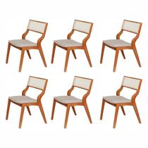 Kit 6 Cadeiras Madeira Maciça Estofada e Rattan 100% Natural Luna Espresso Móveis