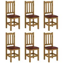 Kit 6 Cadeiras Madeira Maciça Estofado material sintético Marrom Diamante Cor Nogueira Nemargi