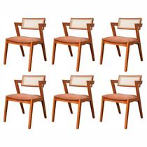 Kit 6 Cadeiras Madeira Maciça, Rattan de Fibra 100% Natural e Estofada Verona Espresso Móveis