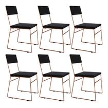 Kit 6 Cadeiras Málaga Veludo Preto Base Cobre para Mesa Sala Cozinha - Cobre/preto