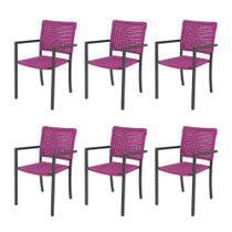 Kit 6 Cadeiras Marília Corda Náutica Base em Alumínio Preto/rosa