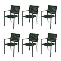 Kit 6 Cadeiras Marília Corda Náutica Base Em Alumínio Preto-verde Musgo - Cor: Verde Kit 6 Cadeiras Marília Corda Náutica Base Em Alumínio Preto-verde Musgo - Cor: Verde