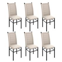 Kit 6 Cadeiras Mesa Jantar material sintético Preta Quadrada Moderna Aço Tubo Preto