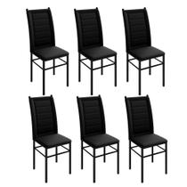 Kit 6 Cadeiras Mesa Jantar material sintético Preta Quadrada Moderna Aço Tubo Preto