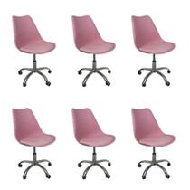 Kit 6 Cadeiras Office Base Cromada Com Rodizio Giratória Saarinen Rosa